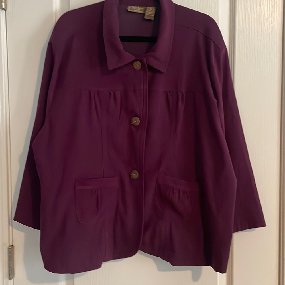 Jane Ashley Woman Jacket Coat Size 2X Plum Button Down Career Classic
